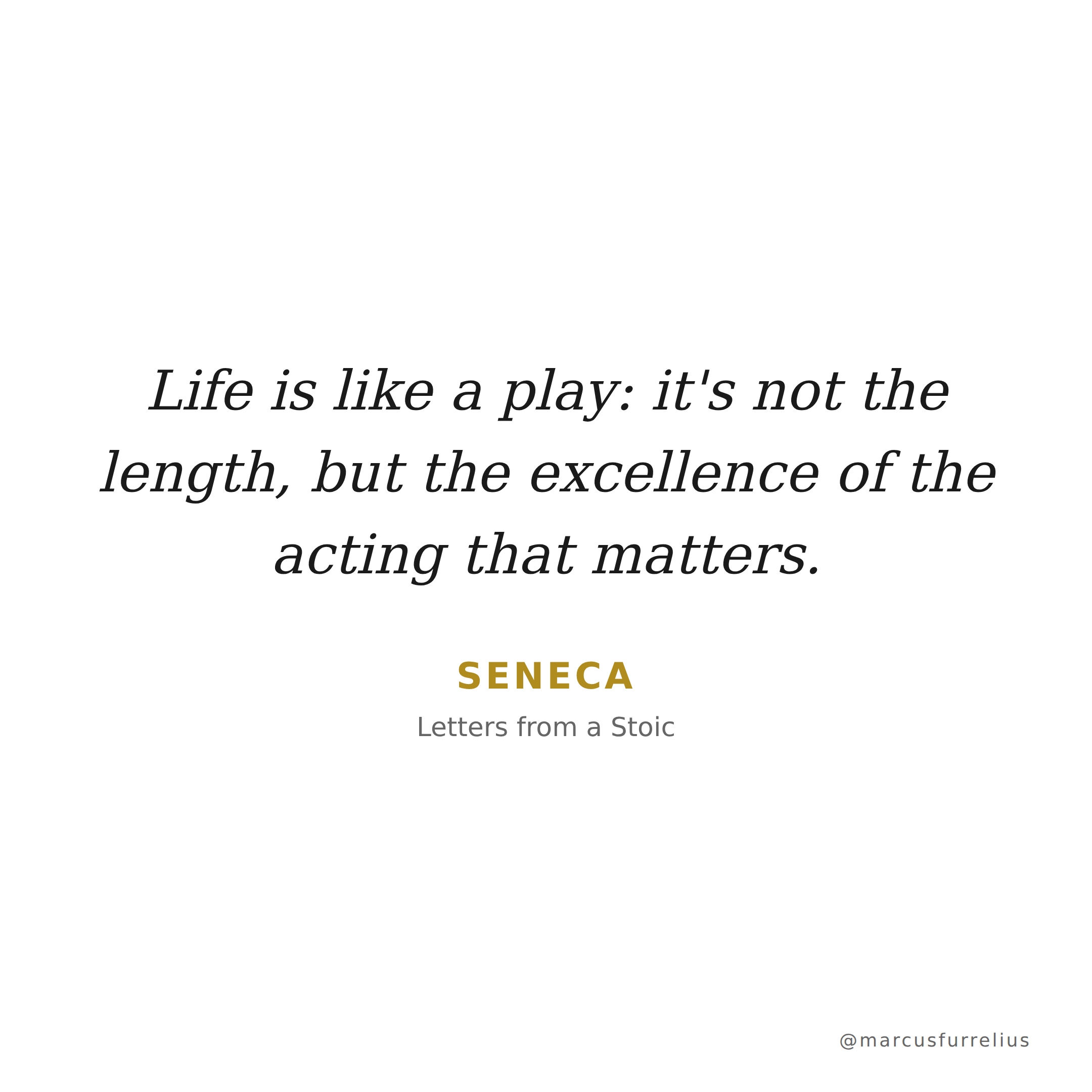 Quote by Seneca: Life is like a play: it's not the length, but the excellence of the acting that...